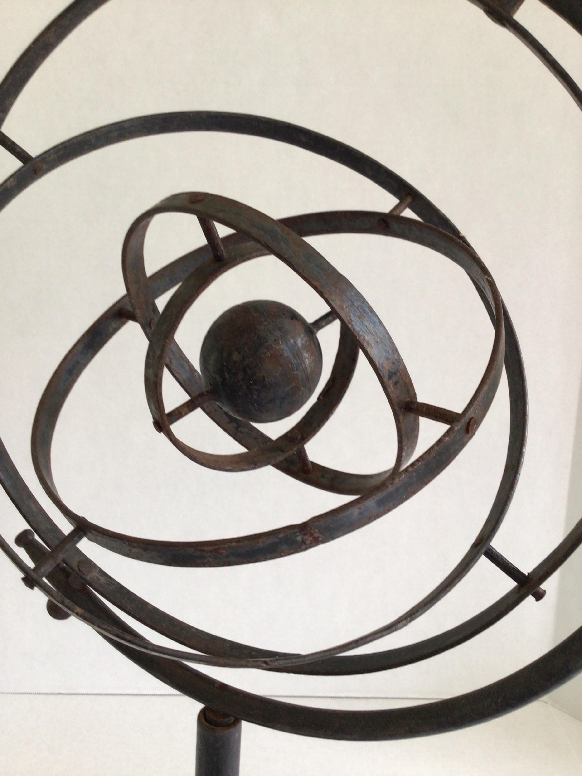 1950s Iron Armillary or Rotating Sphere on Metal Base For Sale 2