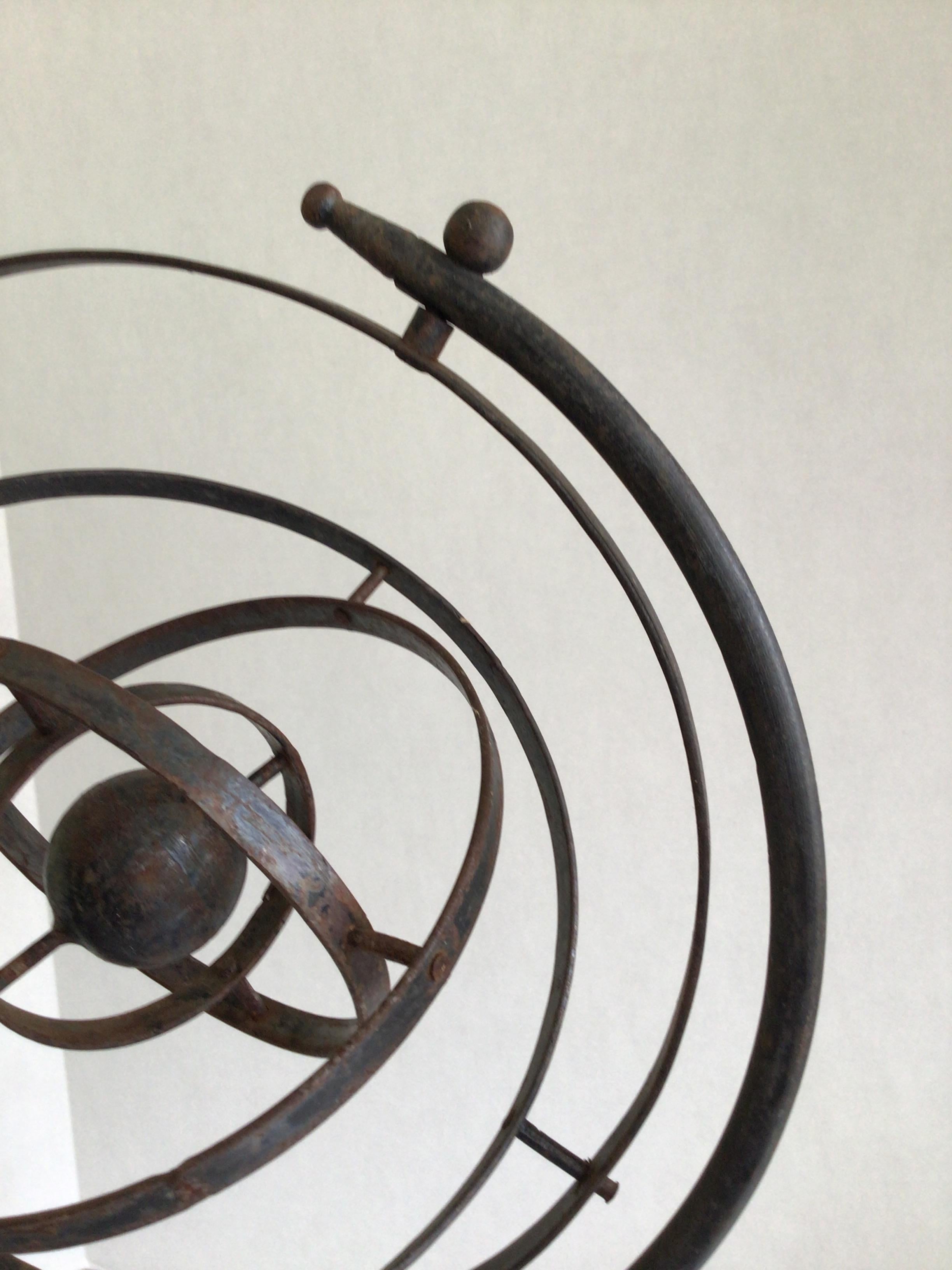 1950s Iron Armillary or Rotating Sphere on Metal Base For Sale 3