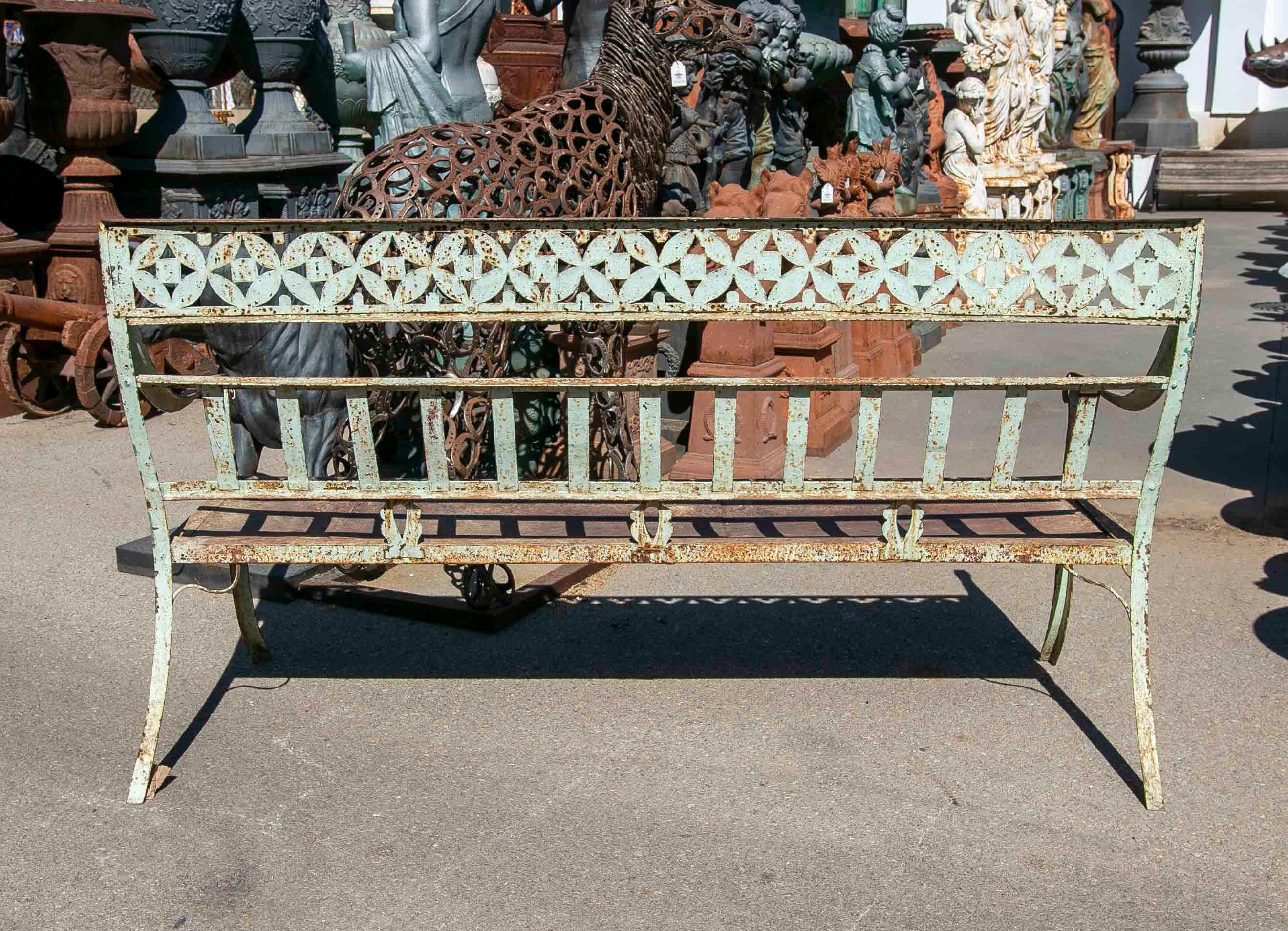 1950s Iron Bench Polychromed with Flowers Decoration For Sale 8