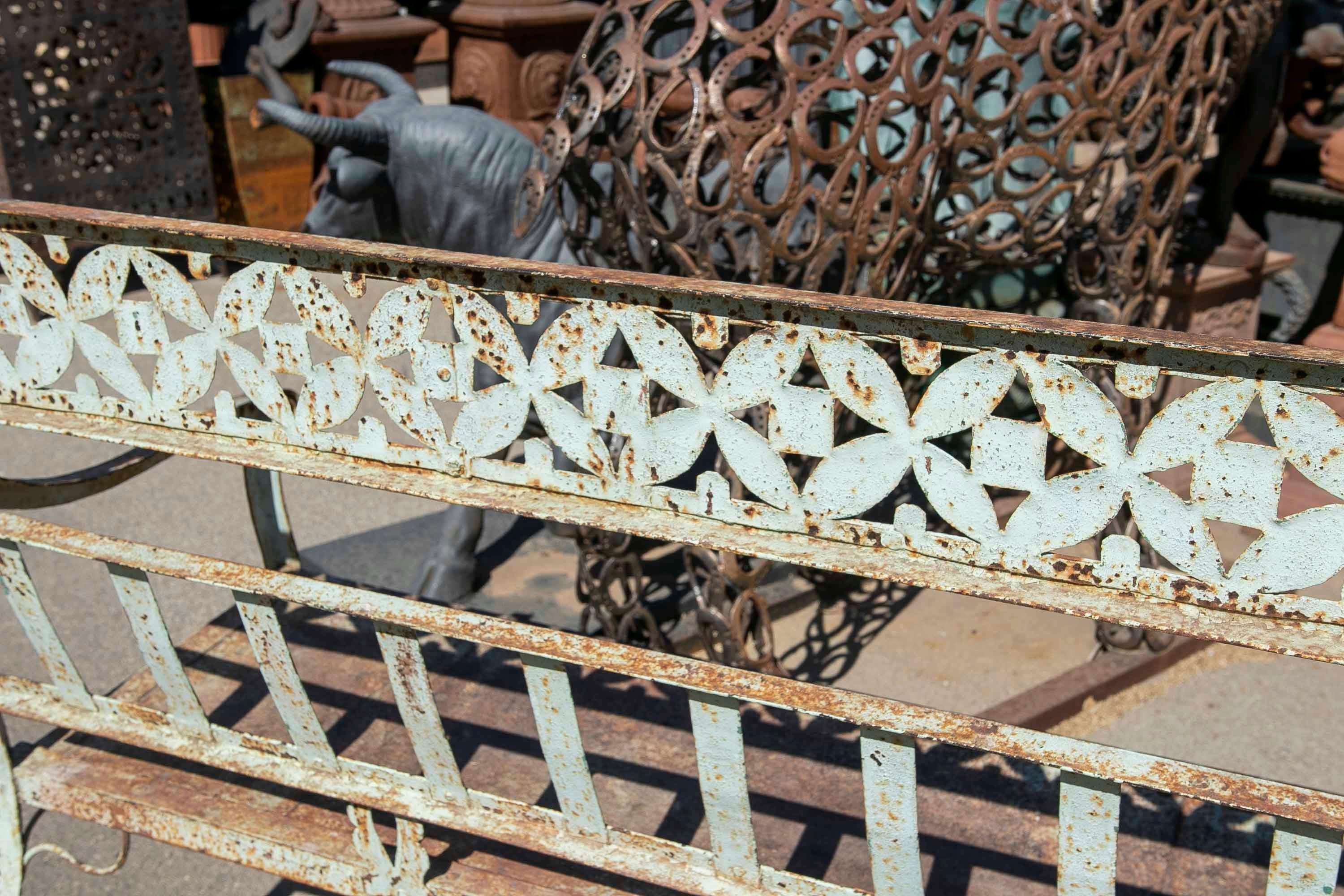 1950s Iron Bench Polychromed with Flowers Decoration For Sale 10
