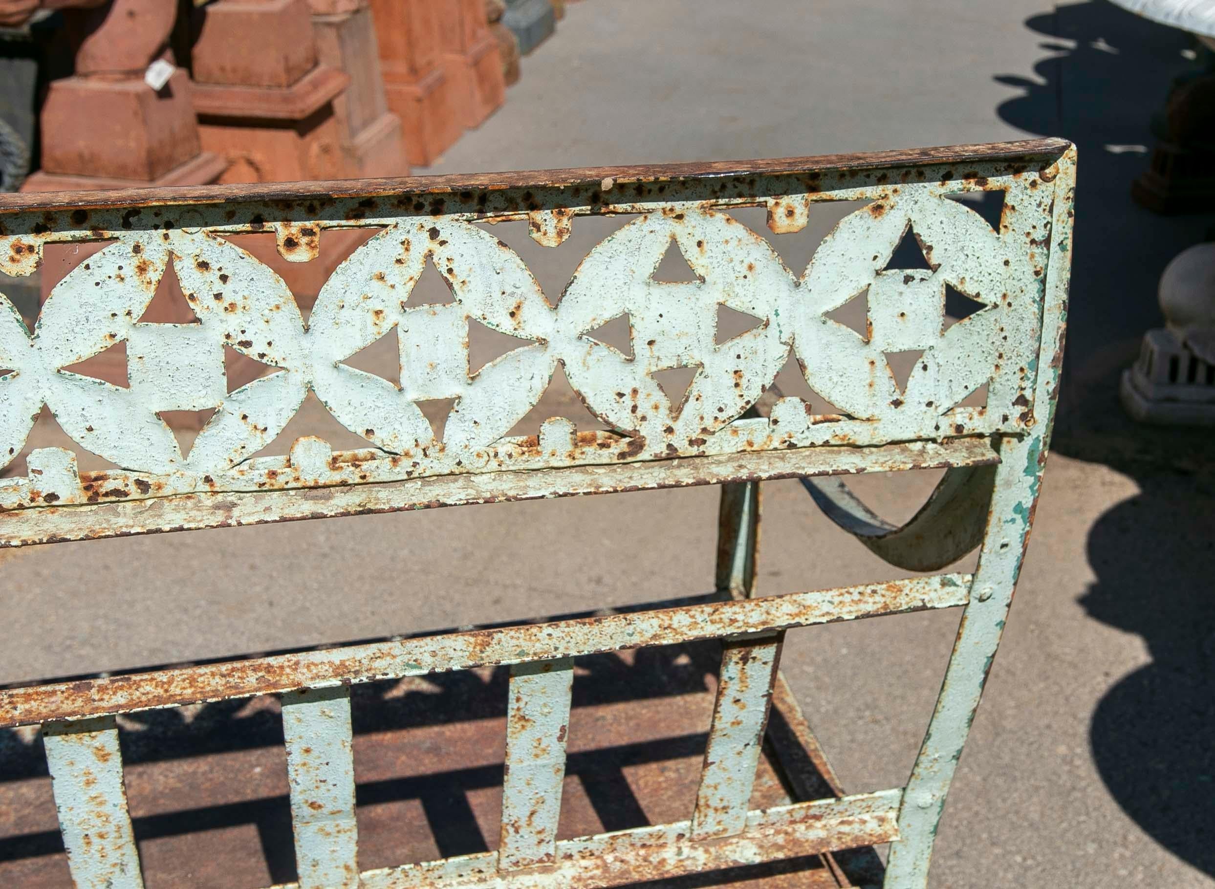 1950s Iron Bench Polychromed with Flowers Decoration For Sale 12