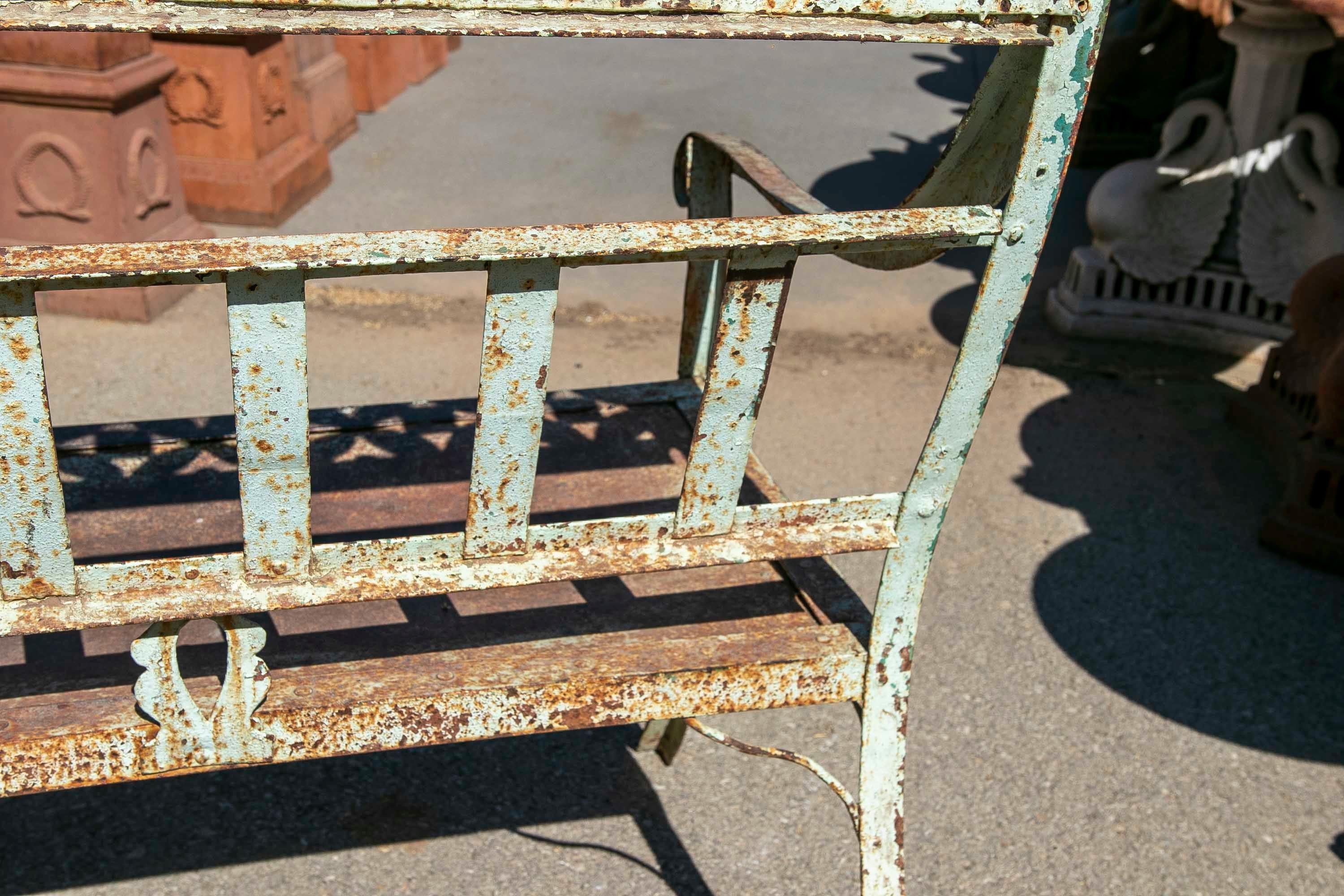 1950s Iron Bench Polychromed with Flowers Decoration For Sale 13