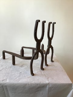 1950s Iron Horseshoe Andirons
