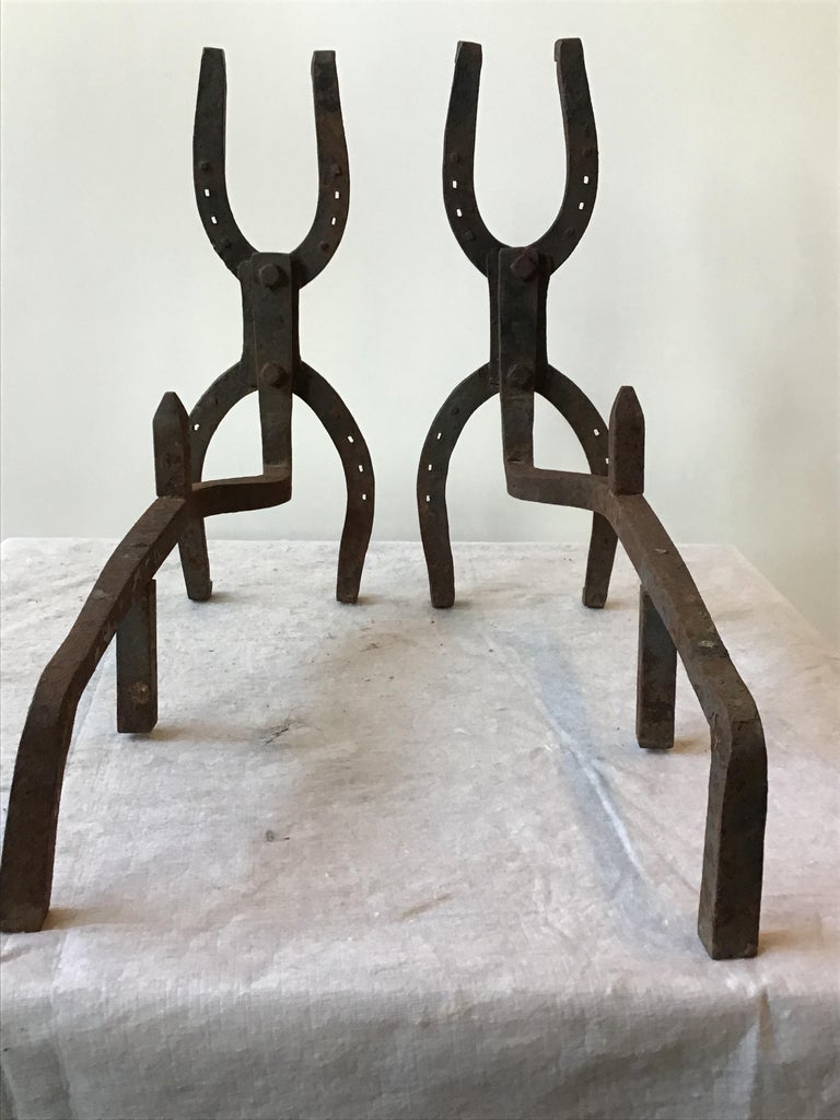 1950s Iron Horseshoe Andirons For Sale at 1stDibs