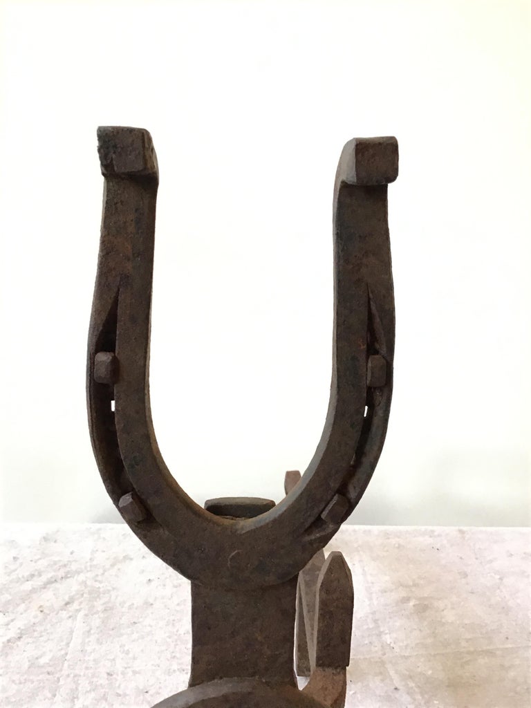 1950s Iron Horseshoe Andirons For Sale at 1stDibs
