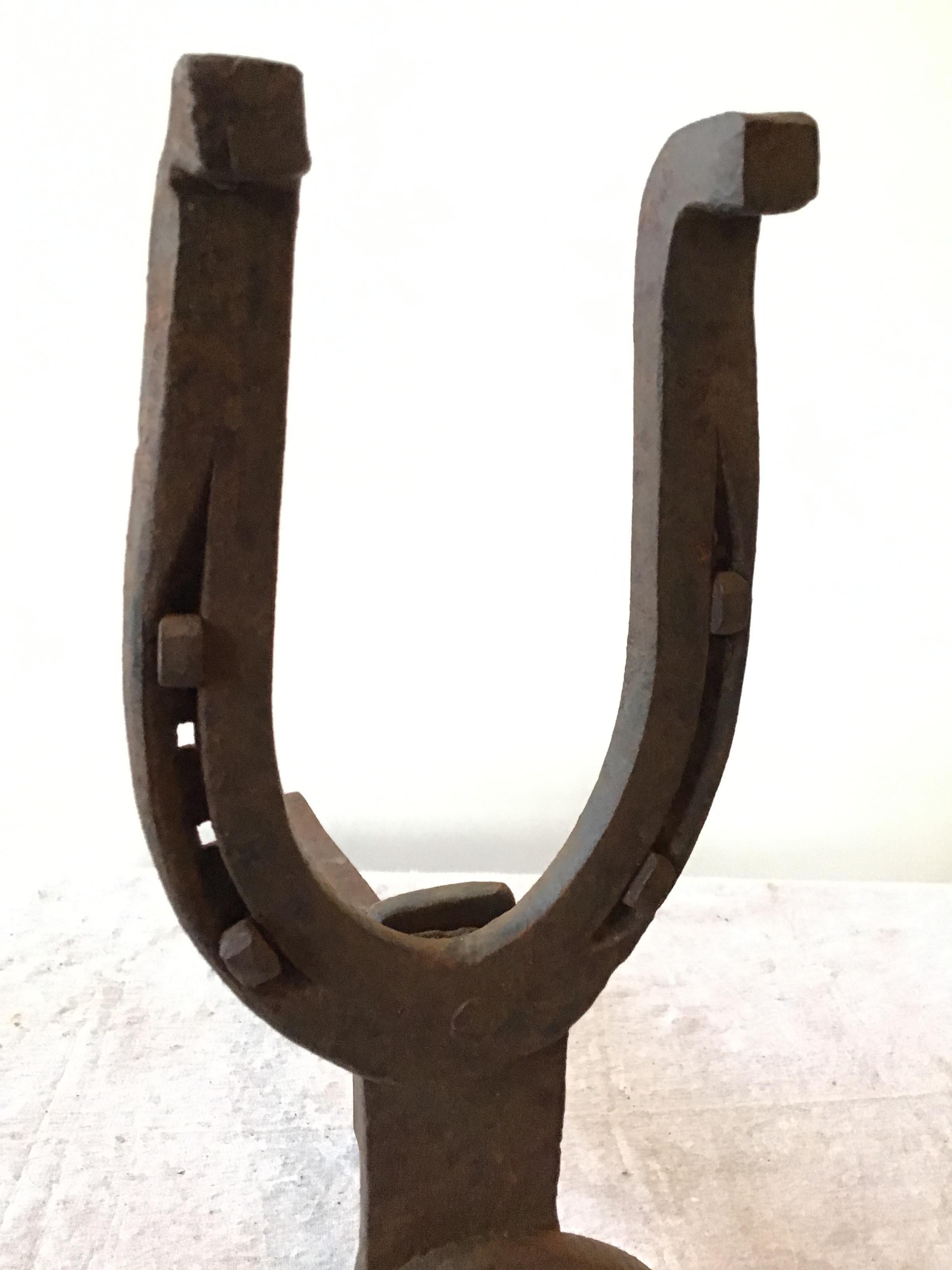 1950s Iron Horseshoe Andirons For Sale 3