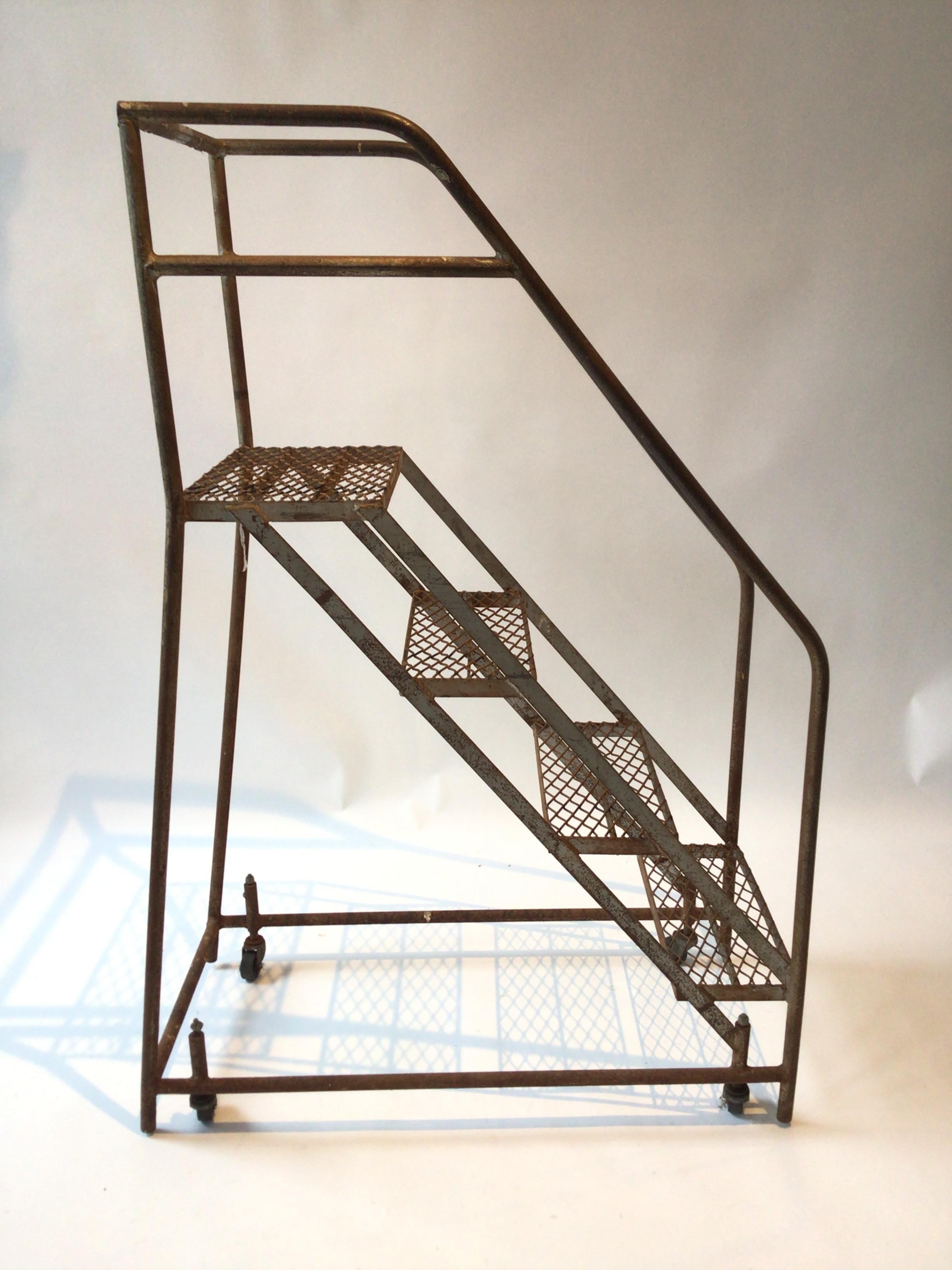 Mid-20th Century 1950s Iron Industrial Rolling Staircase