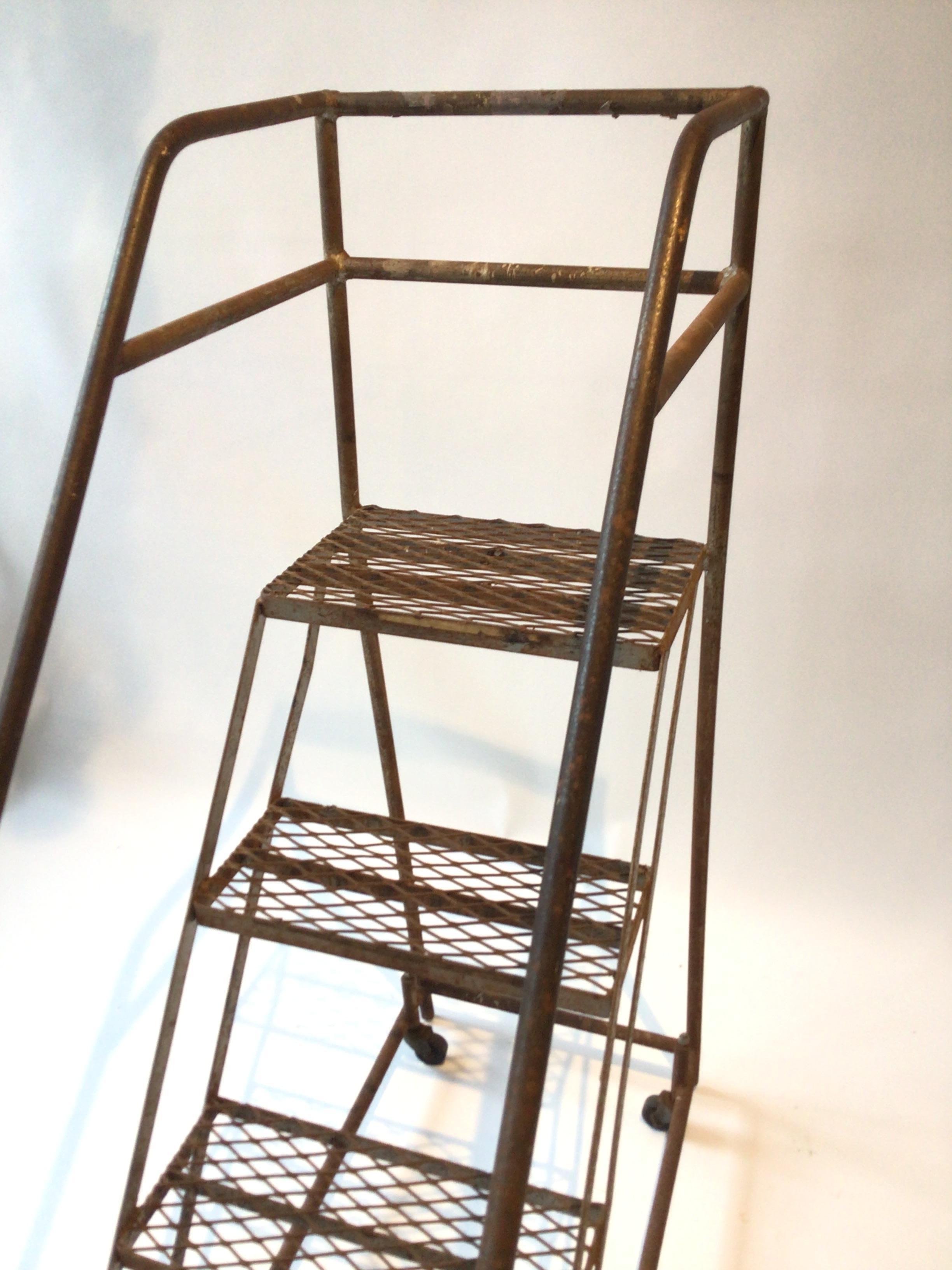 1950s Iron Industrial Rolling Staircase 2