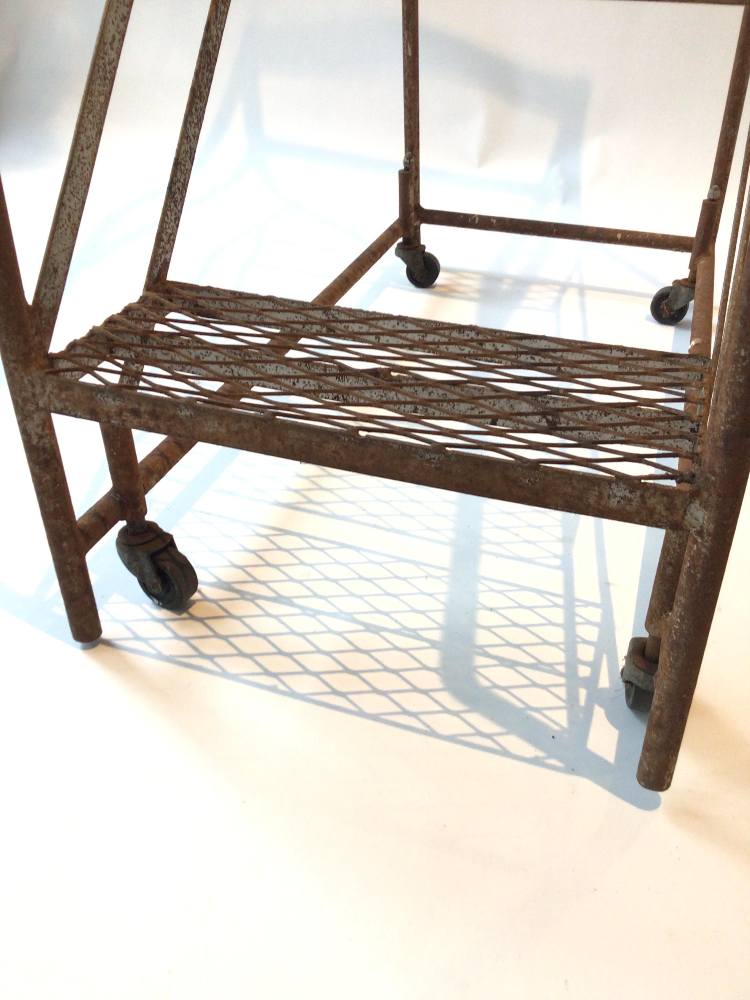 1950s Iron Industrial Rolling Staircase 3