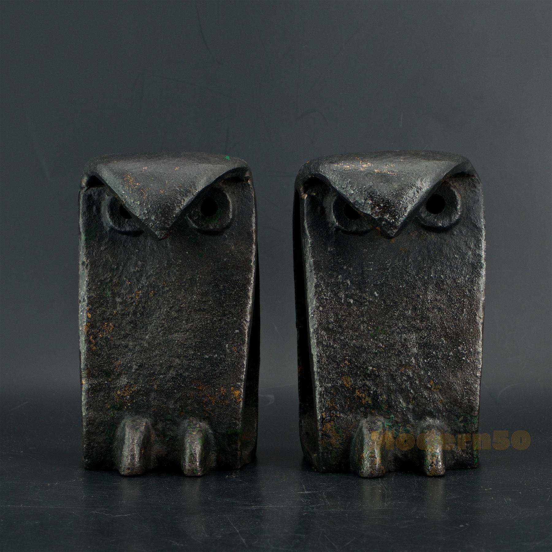 Mid-Century Modern 1950s Iron Owl Sculptures Birds Midcentury Brutalist Japan after Isamu Noguchi