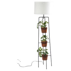 Vintage 1950s Iron & Rattan Floor Lamp Planter Attributed to Tony Paul