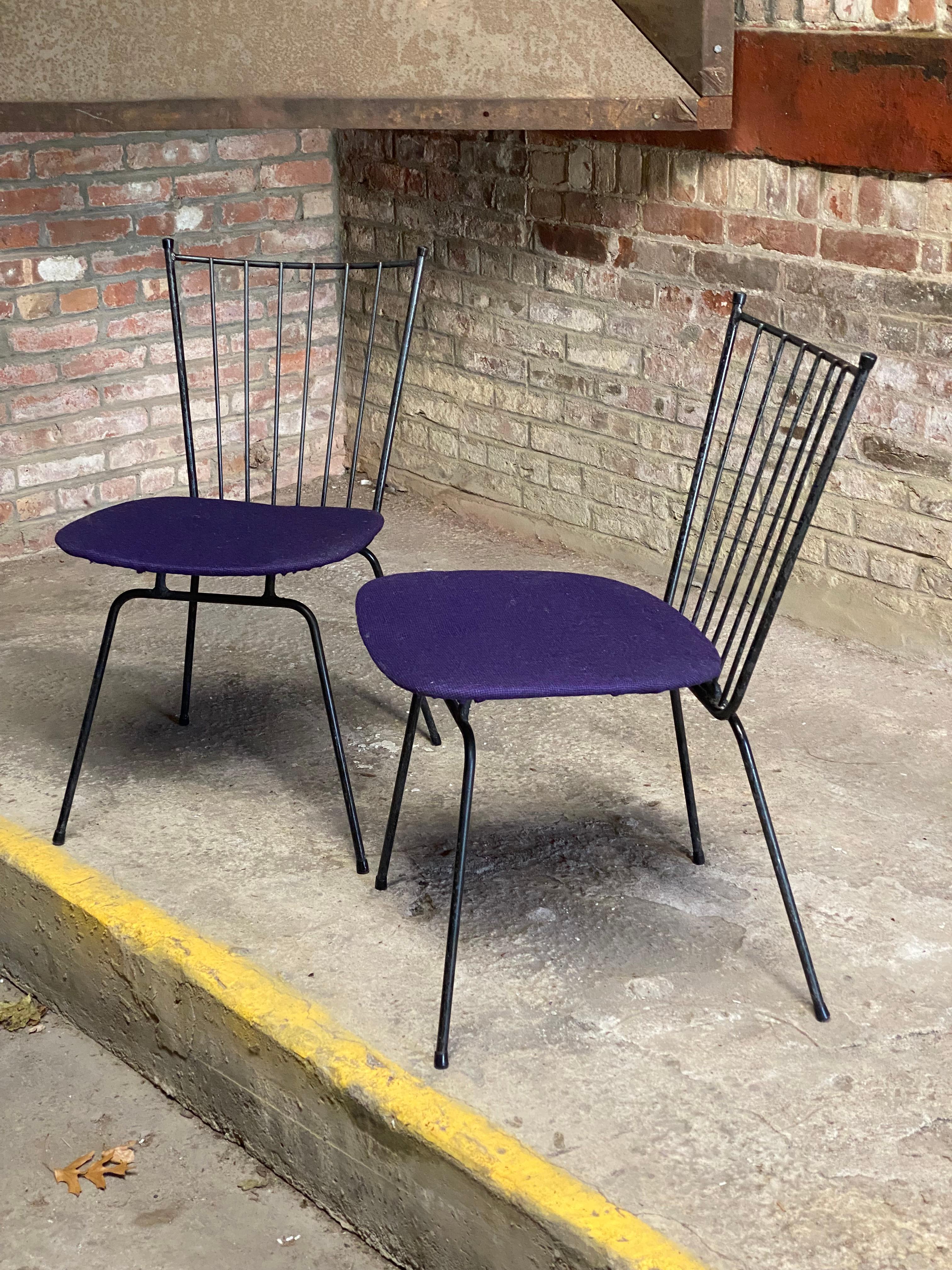 Mid-Century Modern 1950s Iron Spindle Fan Back Side Chairs, A Pair For Sale