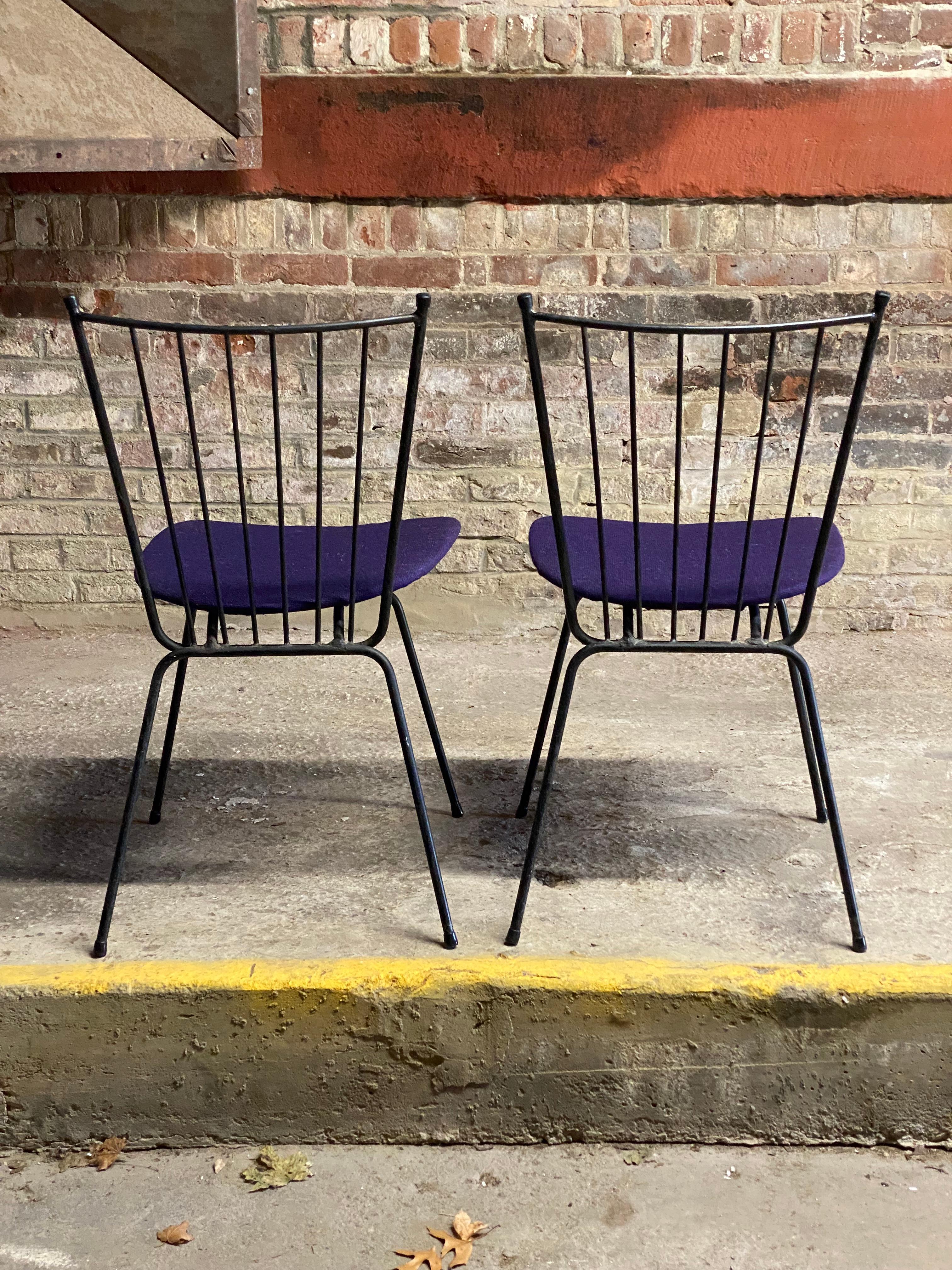 Mid-20th Century 1950s Iron Spindle Fan Back Side Chairs, A Pair For Sale