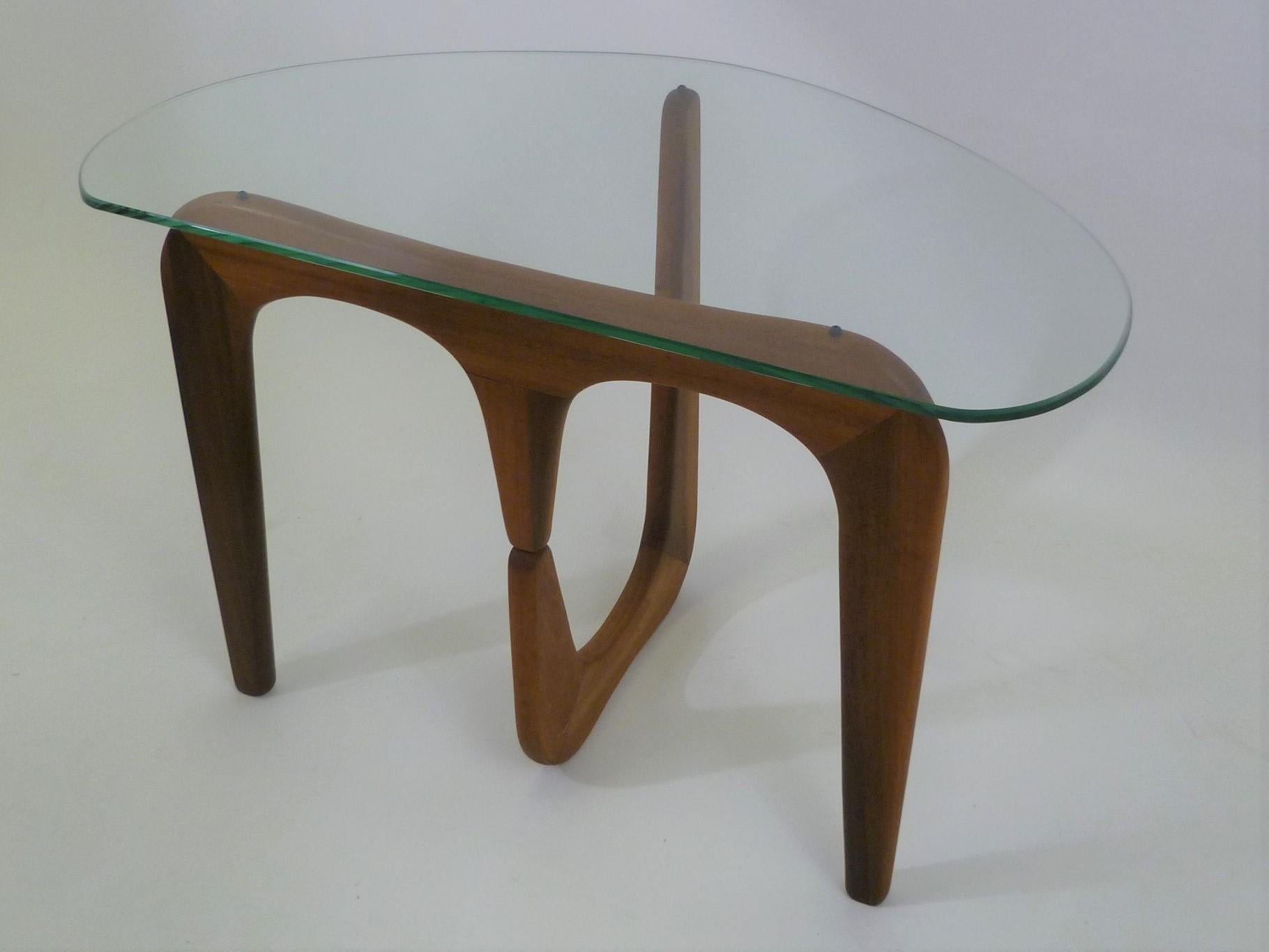 American 1950s Isamu Noguchi Style Organic Modern Glass Top Side Tables