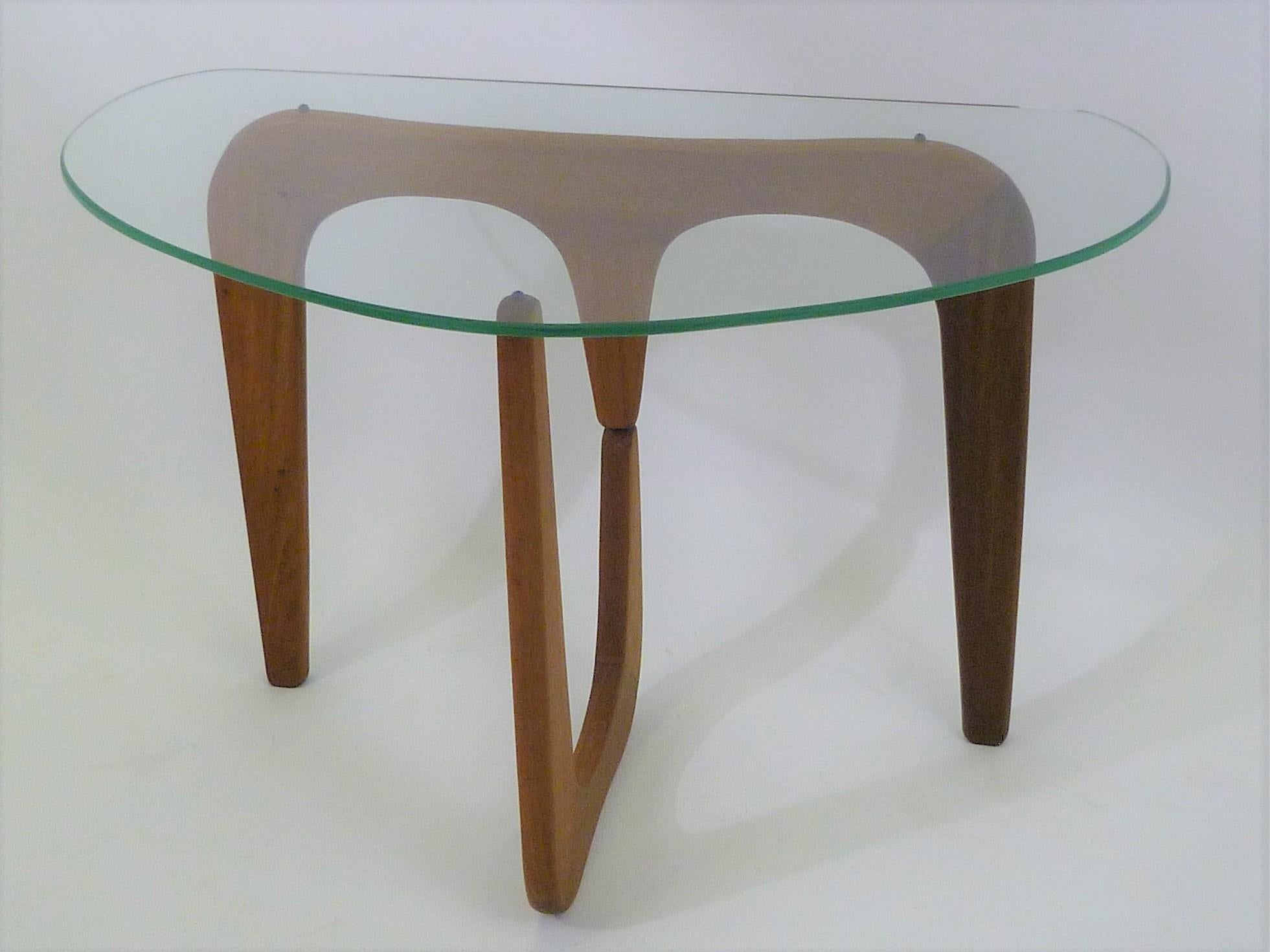 Carved 1950s Isamu Noguchi Style Organic Modern Glass Top Side Tables