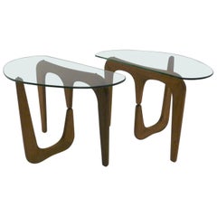 Vintage 1950s Isamu Noguchi Style Organic Modern Glass Top Side Tables