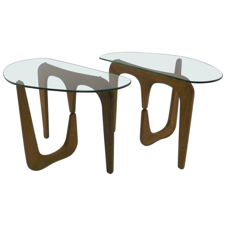 1950s Isamu Noguchi Style Organic Modern Glass Top Side Tables at 1stDibs