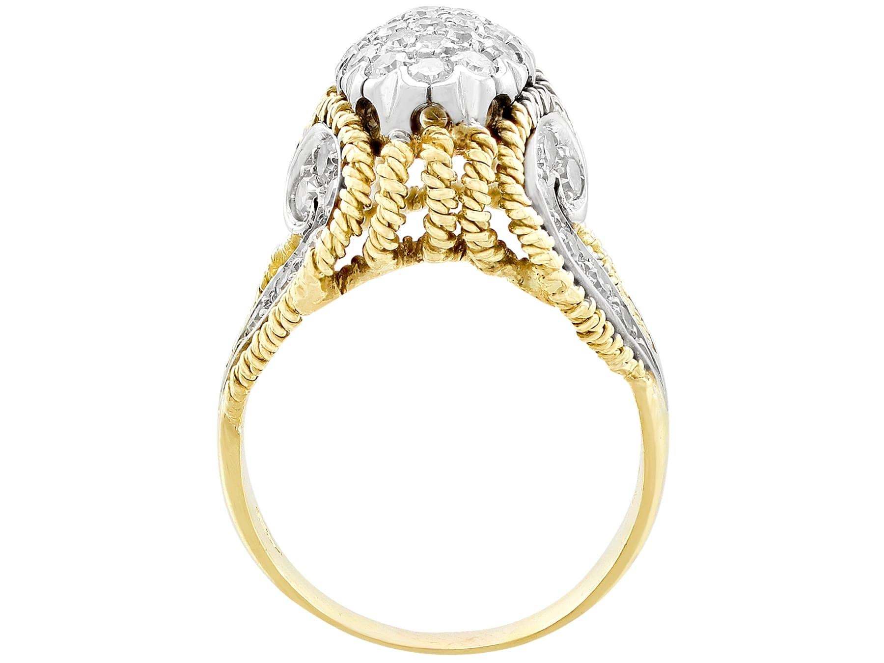 Women's or Men's 1950s Italian 1.12 Carat Diamond and Yellow Gold Cocktail Ring For Sale
