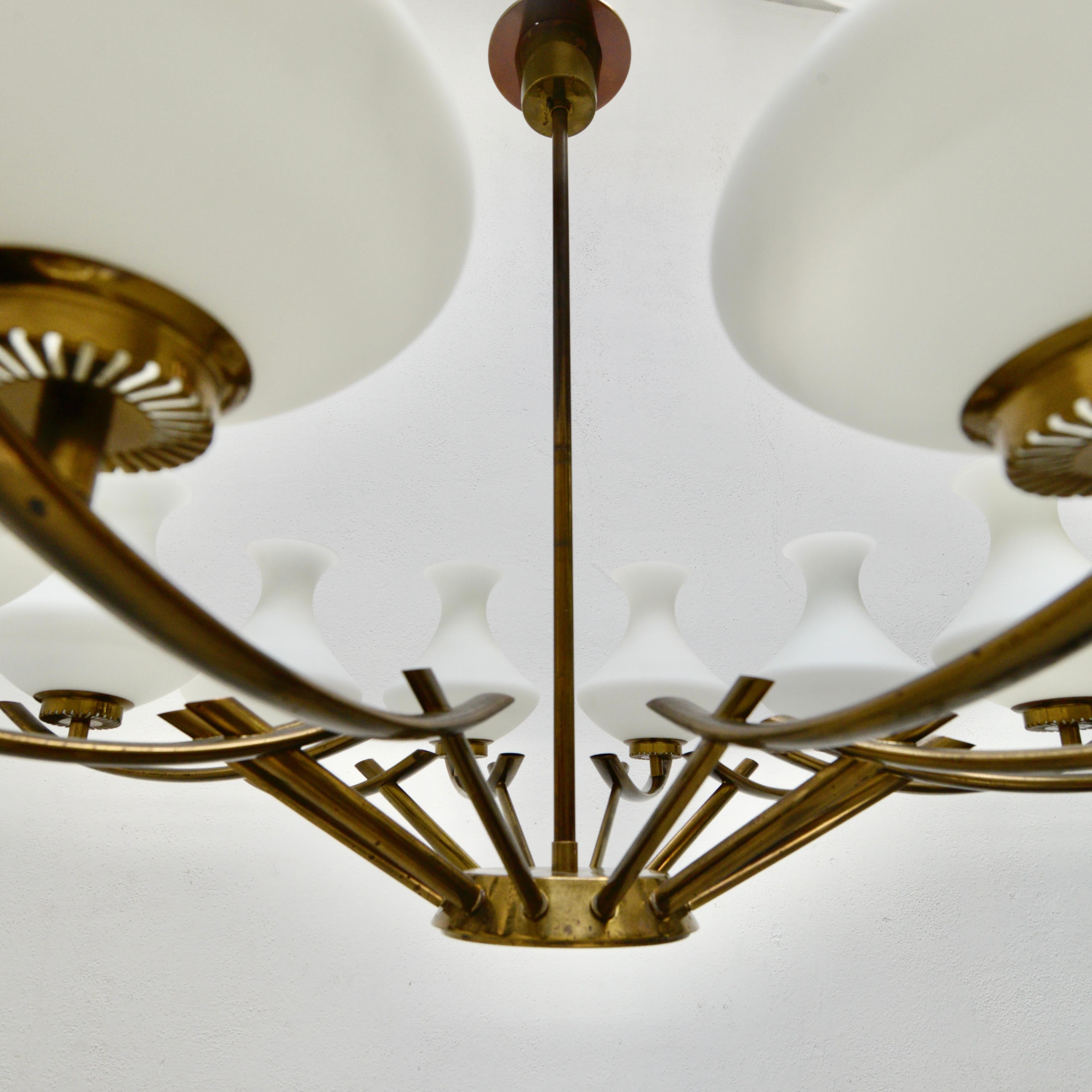 Brass 1950s Italian 12 Shade Chandelier