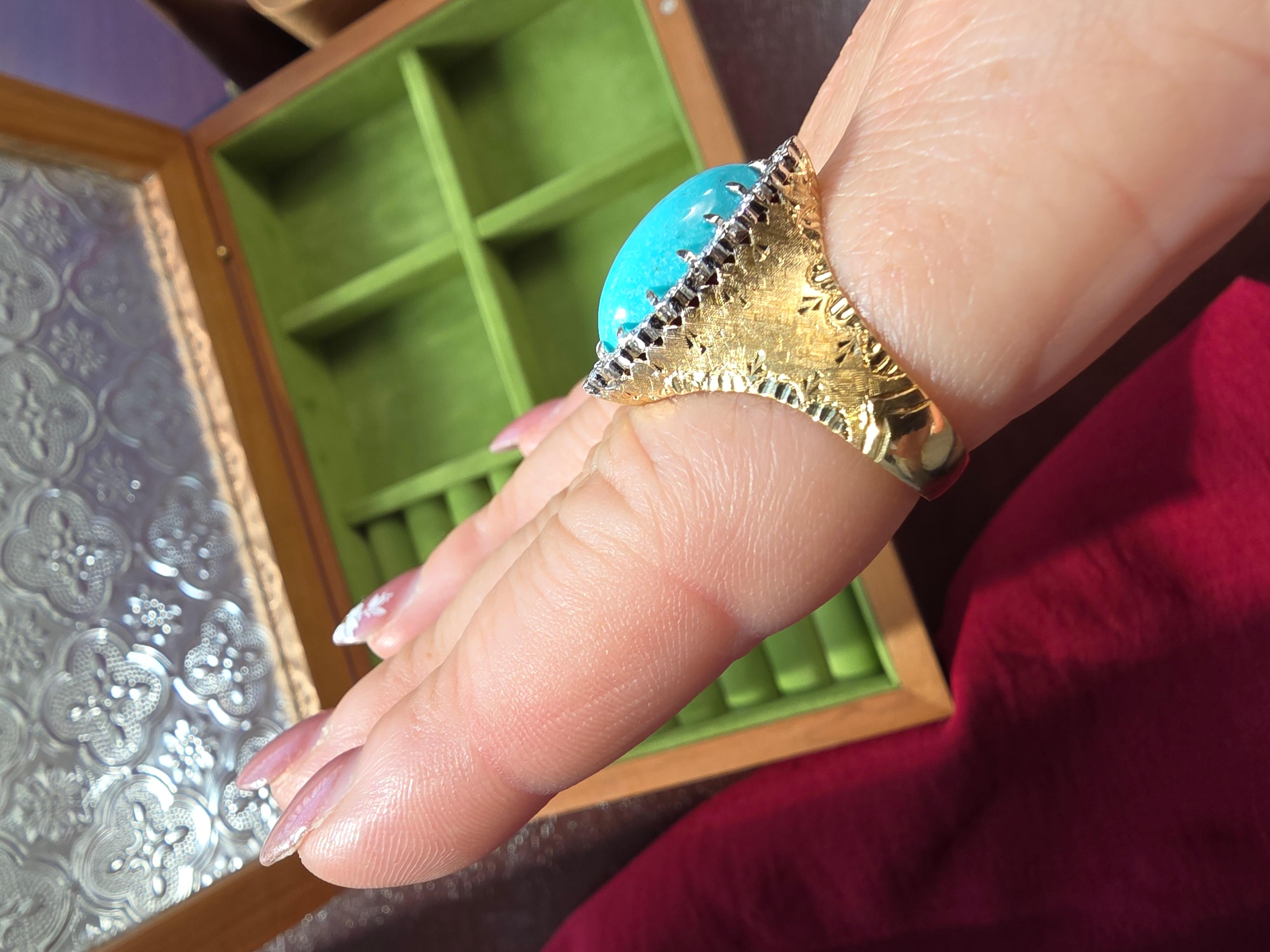 1950er Jahre Italienischer 18K Gold Türkis und Diamant Navette Ring Damen im Angebot