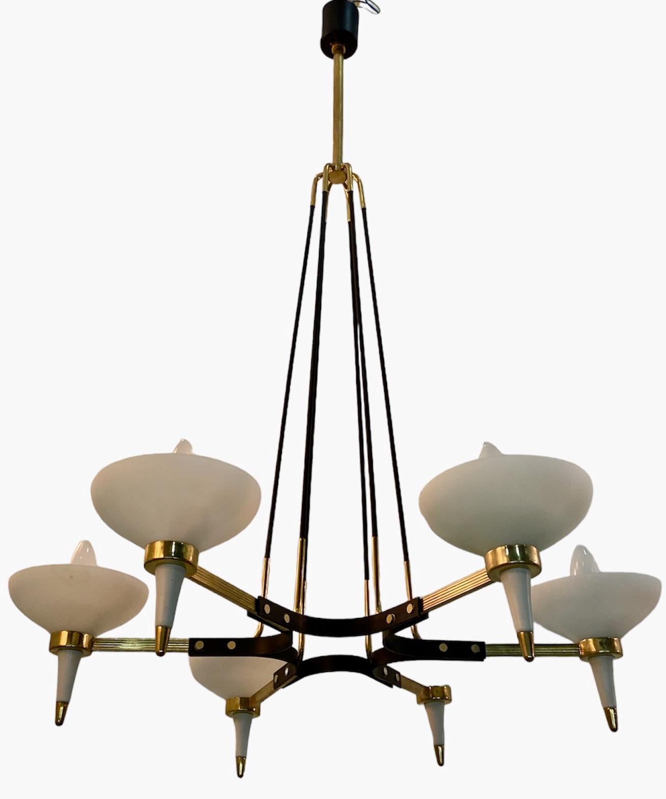1950's Italian 6 arms chandelier, manner of Angelo Lelli For Sale 3