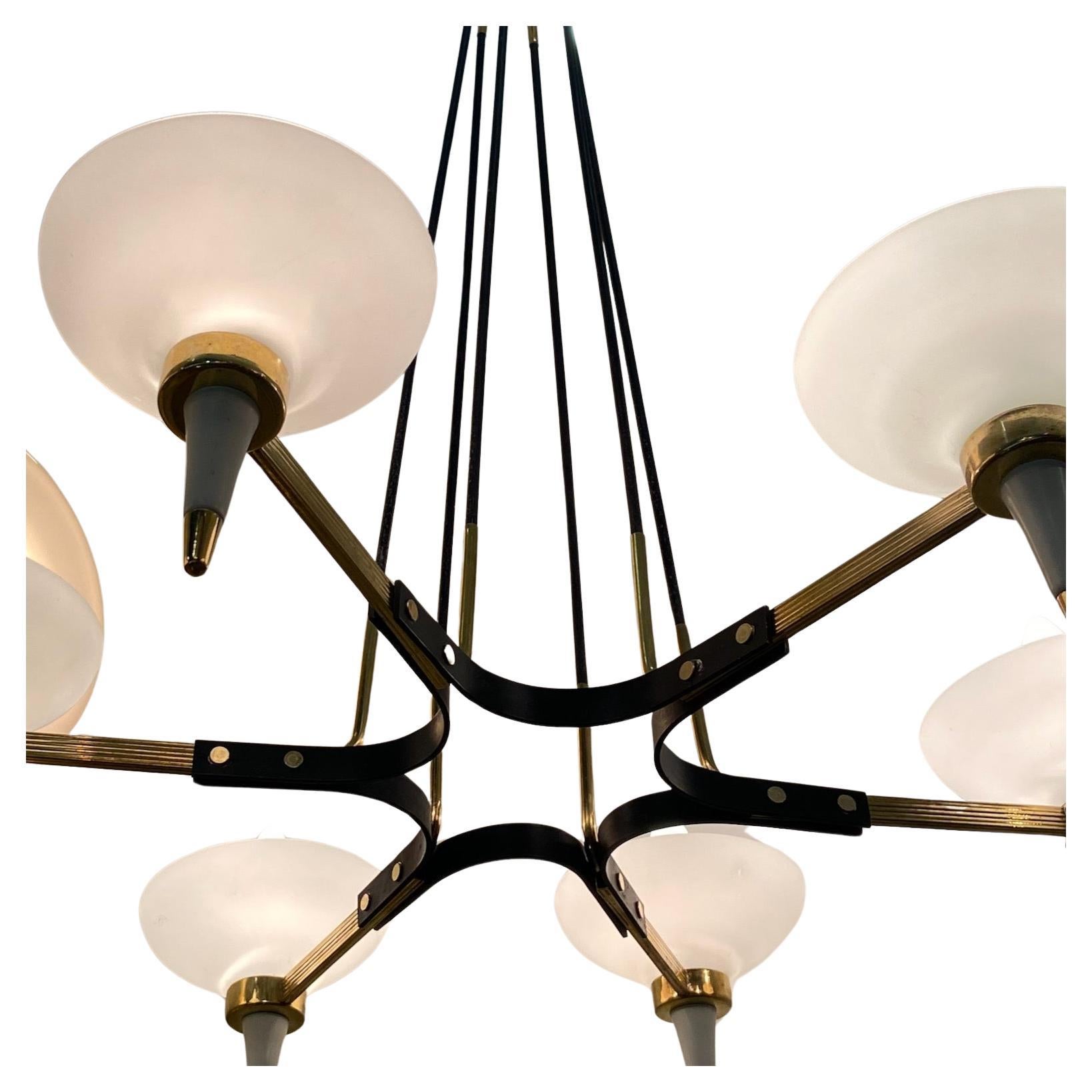 20th Century 1950's Italian 6 arms chandelier, manner of Angelo Lelli For Sale