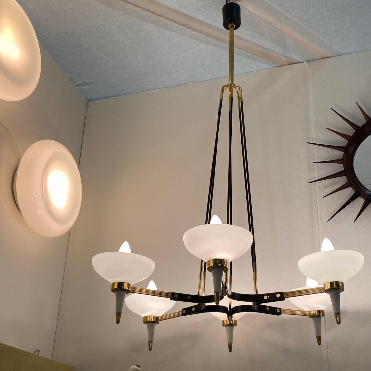 1950's Italian 6 arms chandelier, manner of Angelo Lelli For Sale 1