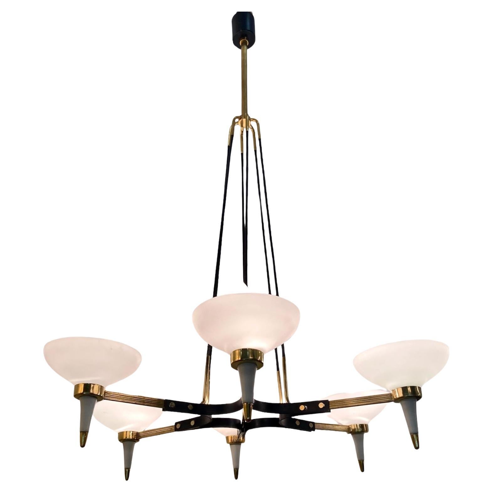 1950's Italian 6 arms chandelier, manner of Angelo Lelli For Sale