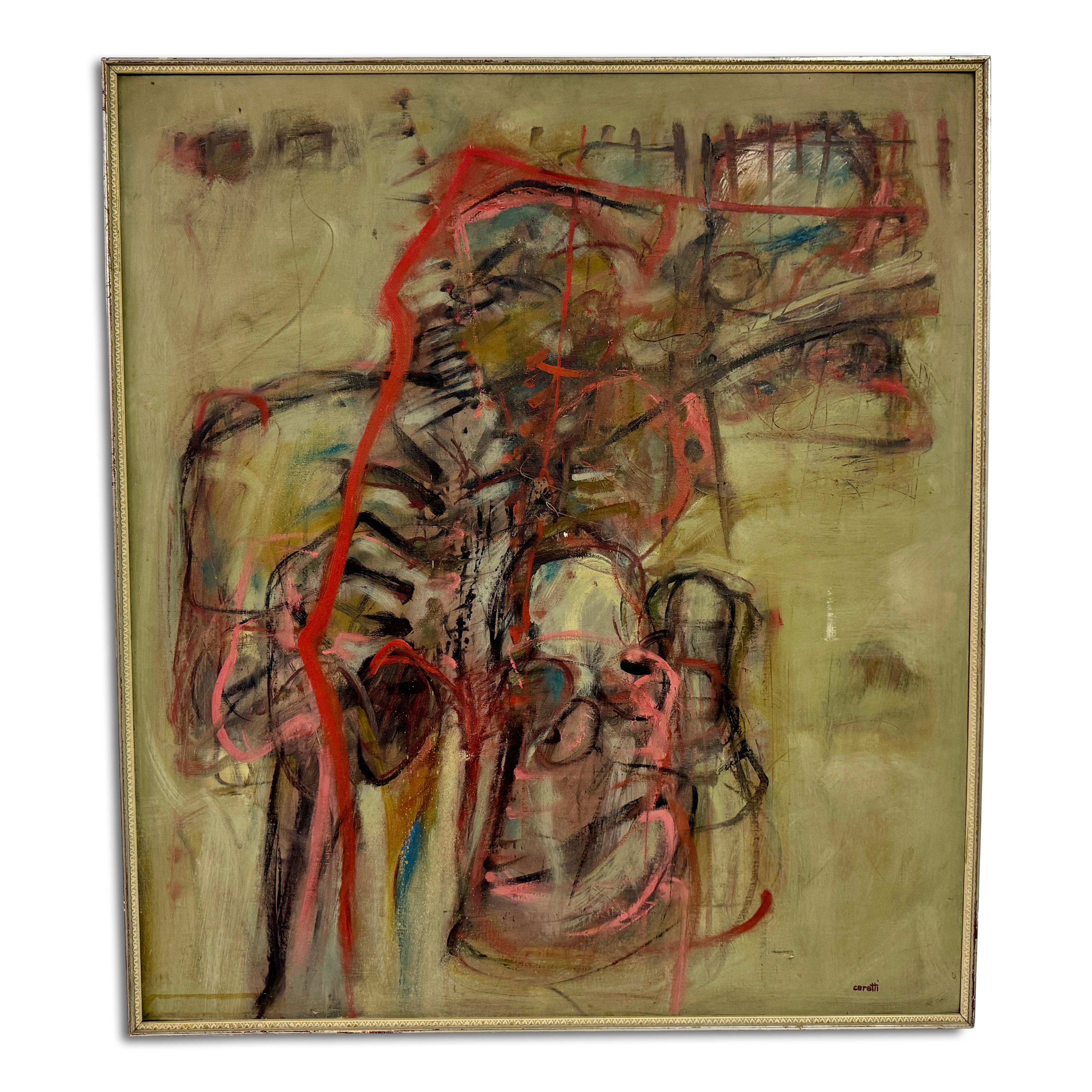Abstract painting

By Mino Ceretti

Oil on canvas

Signed bottom right

Dated 1959 on reverse

A small tear near the signature, shown in the photos

Italy 1959
