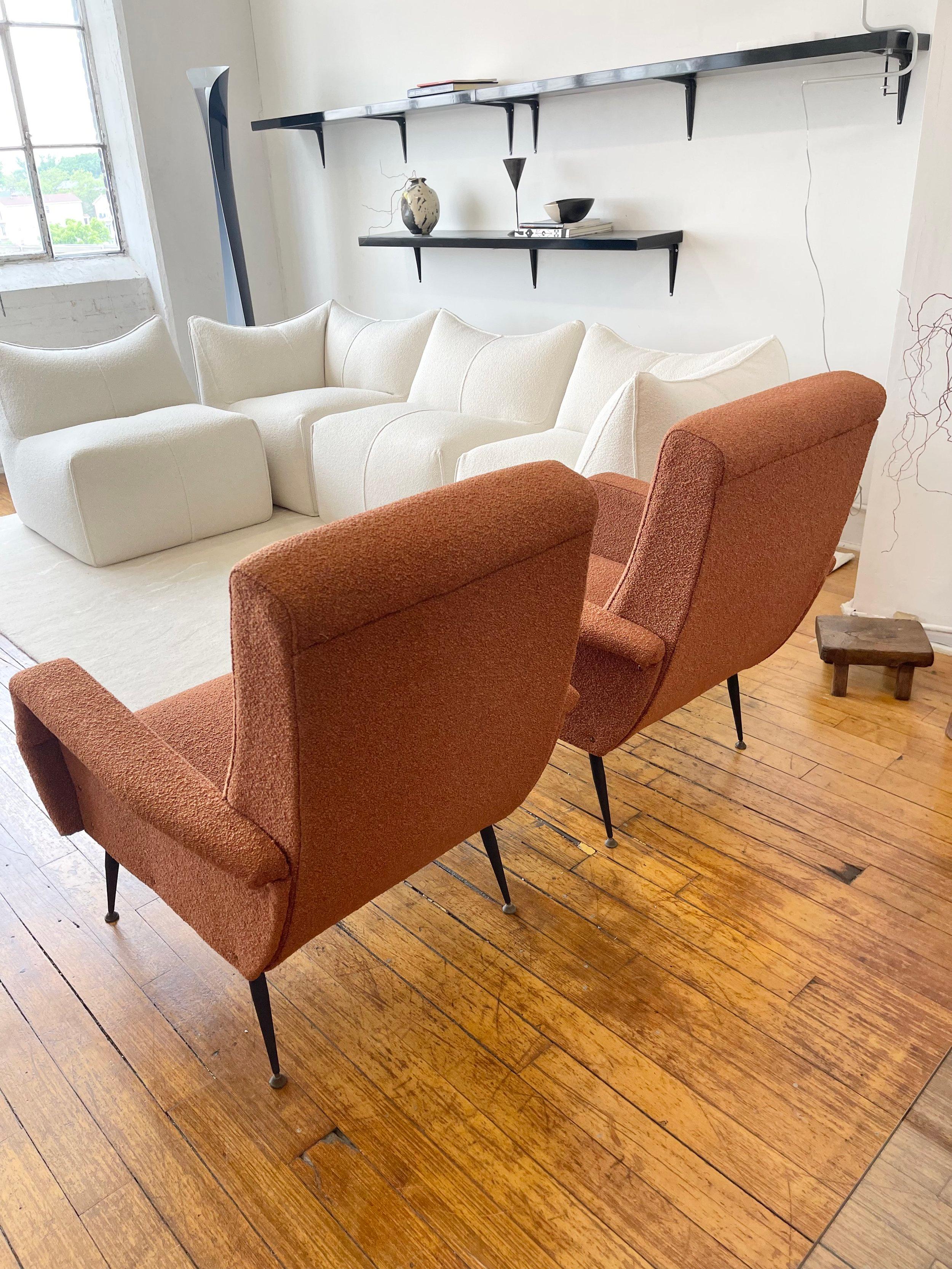 20th Century 1950s, Italian Accent Chair Designed by Giuseppe Rossi Newly Upholstered Boucle For Sale
