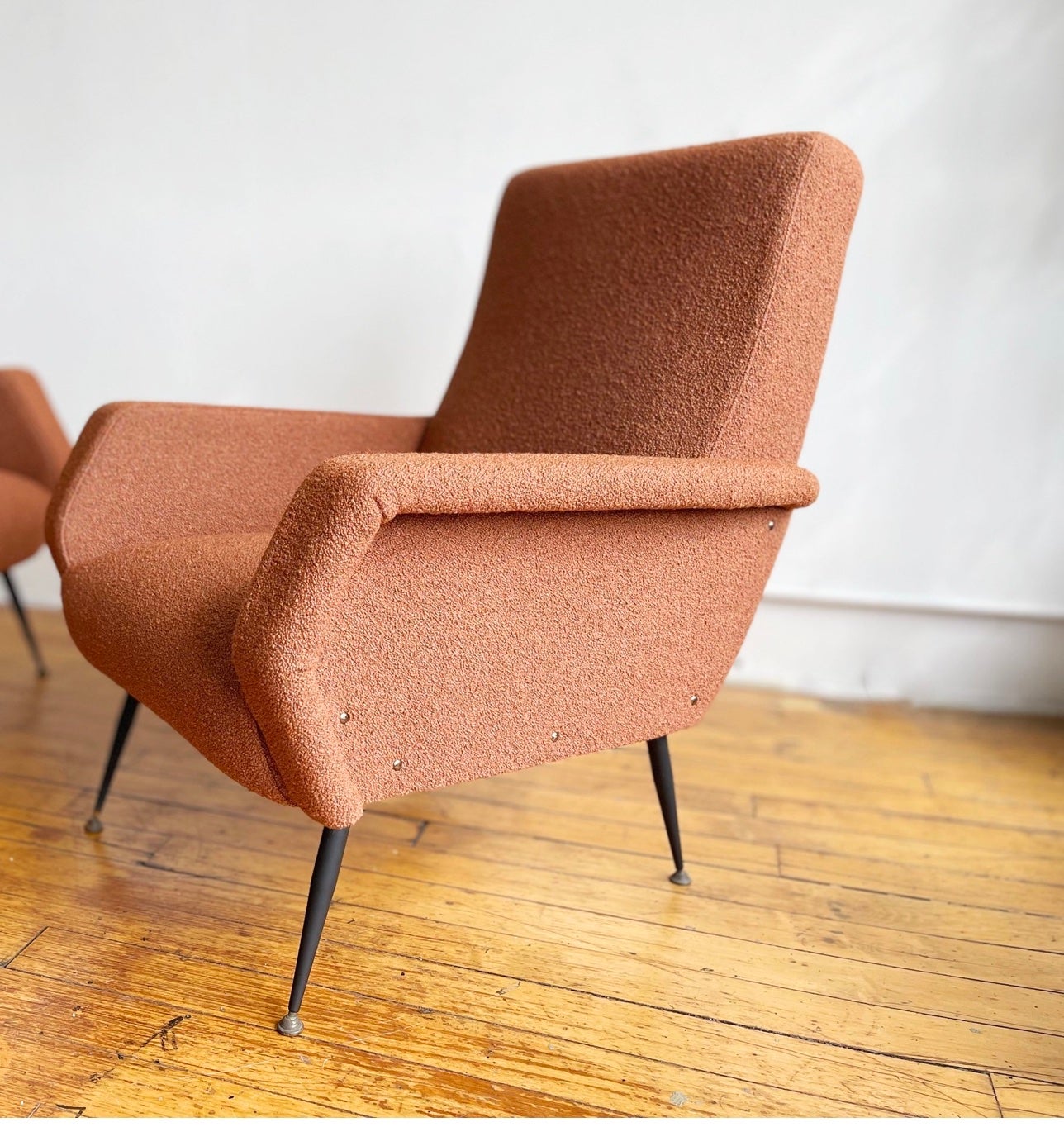 1950s, Italian Accent Chair Designed by Giuseppe Rossi Newly Upholstered Boucle