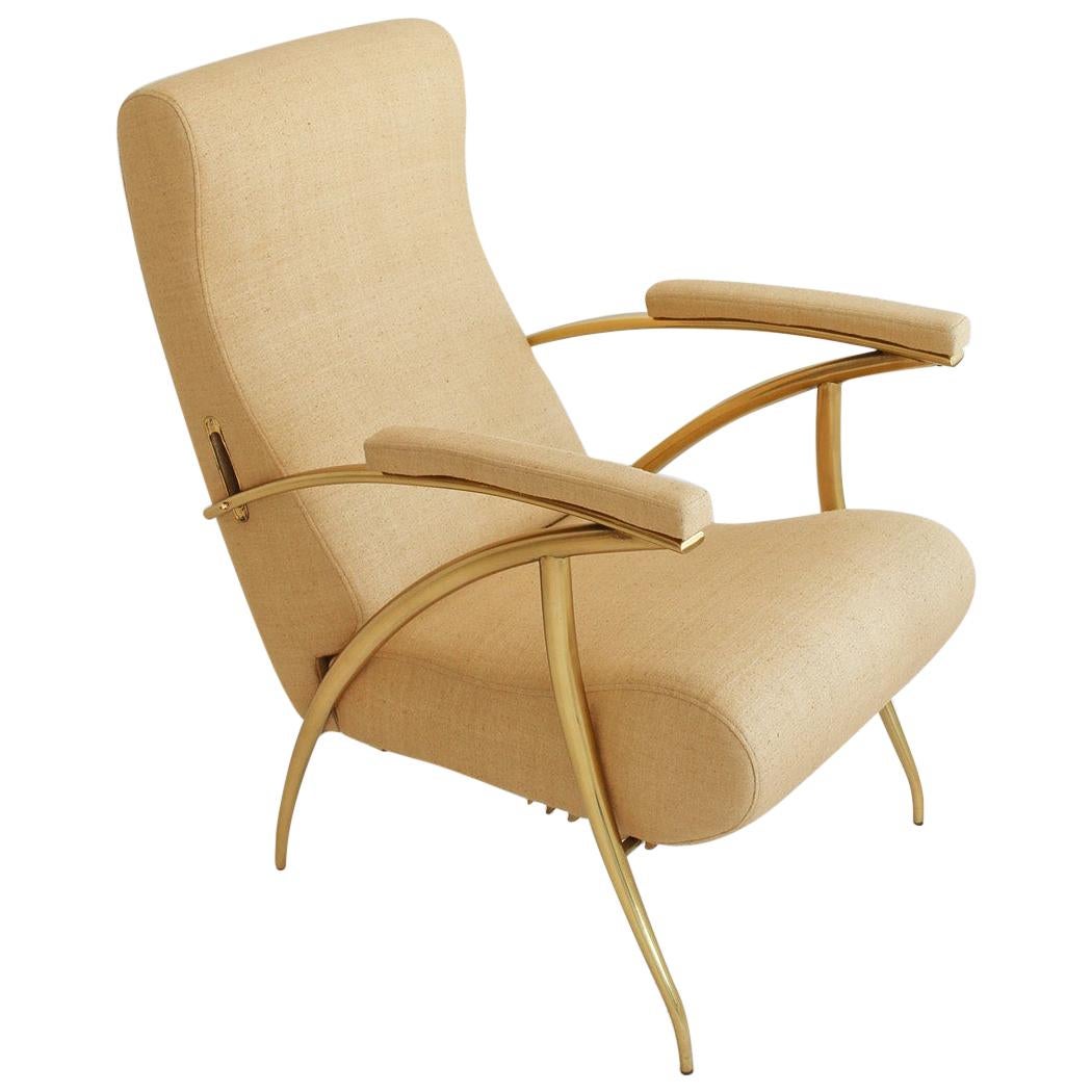 1957 Italian Adjustable Polished Brass Reclining Chair by Alberto Gambetta
