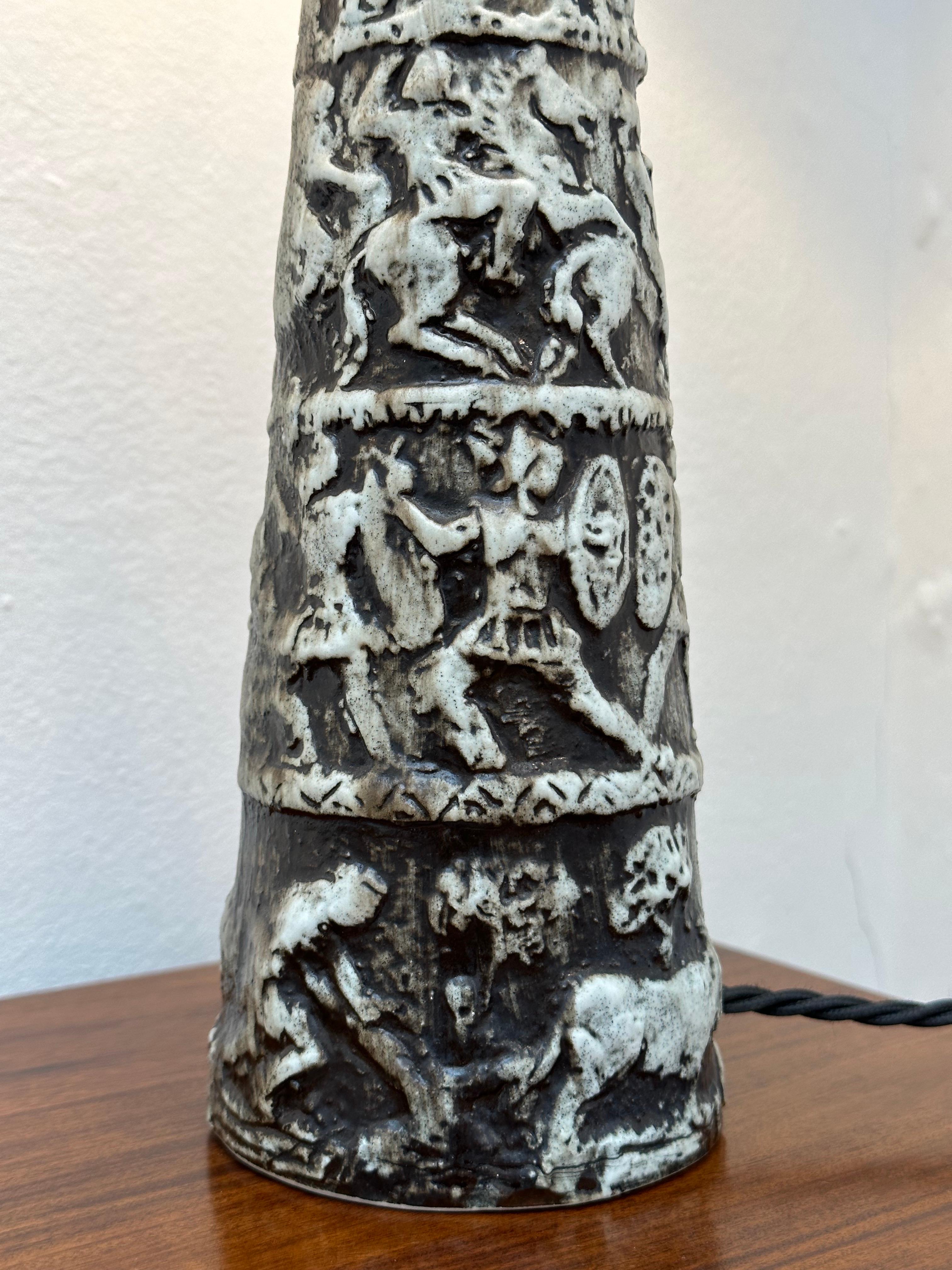 1950s Italian Aldo Londi for Bitossi Ceramic Pottery Medieval Frescos Table Lamp For Sale 1