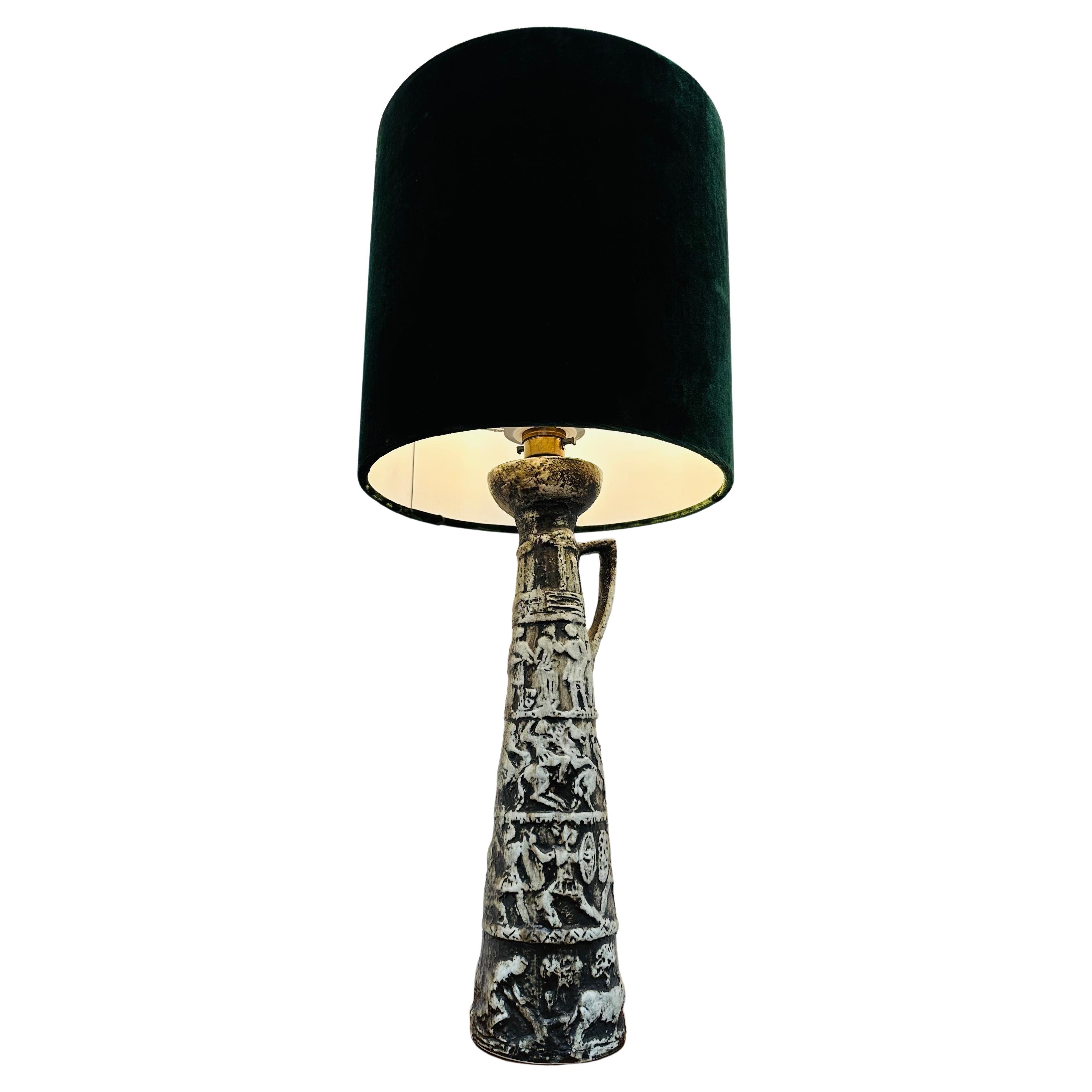 1950s Italian Aldo Londi for Bitossi Ceramic Pottery Medieval Frescos Table Lamp