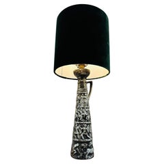 Antique 1950s Italian Aldo Londi for Bitossi Ceramic Pottery Medieval Frescos Table Lamp