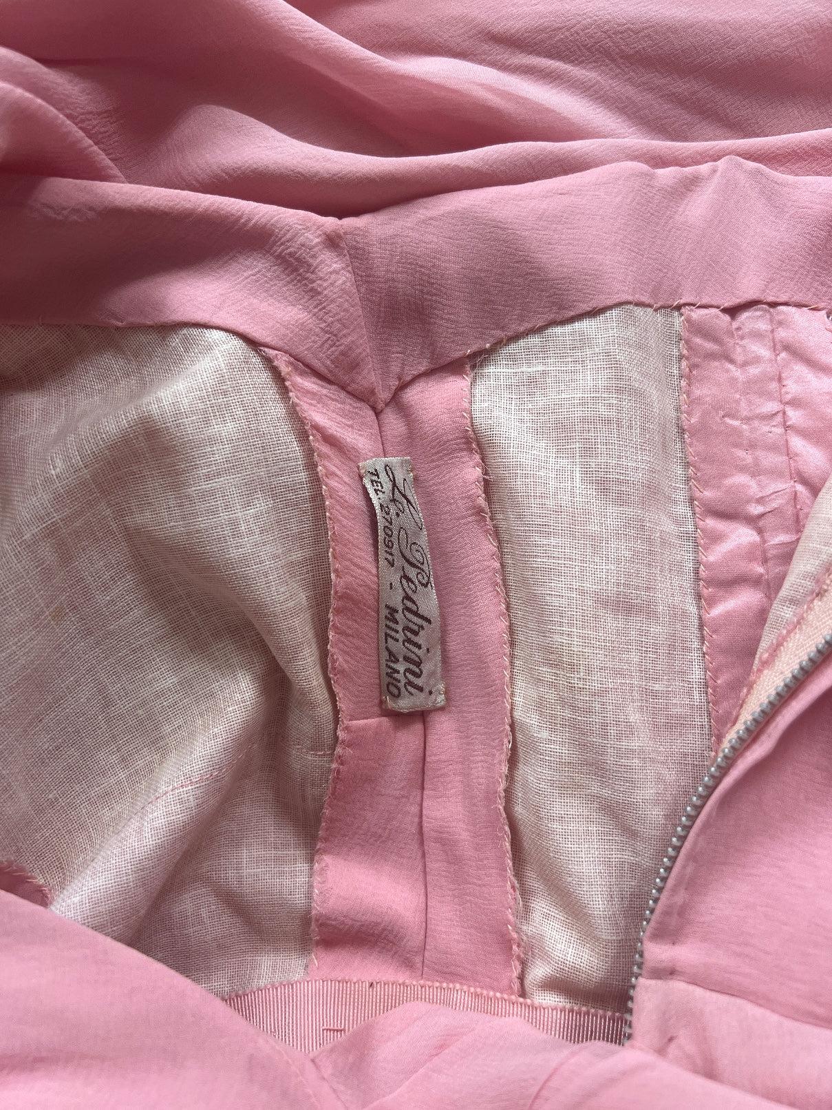 Women's 1950s Italian Alta Moda Pink Silk Crepe Ruched Sequin Dress For Sale