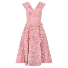 1950s Italian Alta Moda Pink Silk Crepe Ruched Sequin Dress