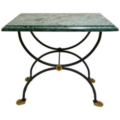 1950s Italian Antique Rustic Gold & Black Iron Green Marble Gueridon Sofa Table