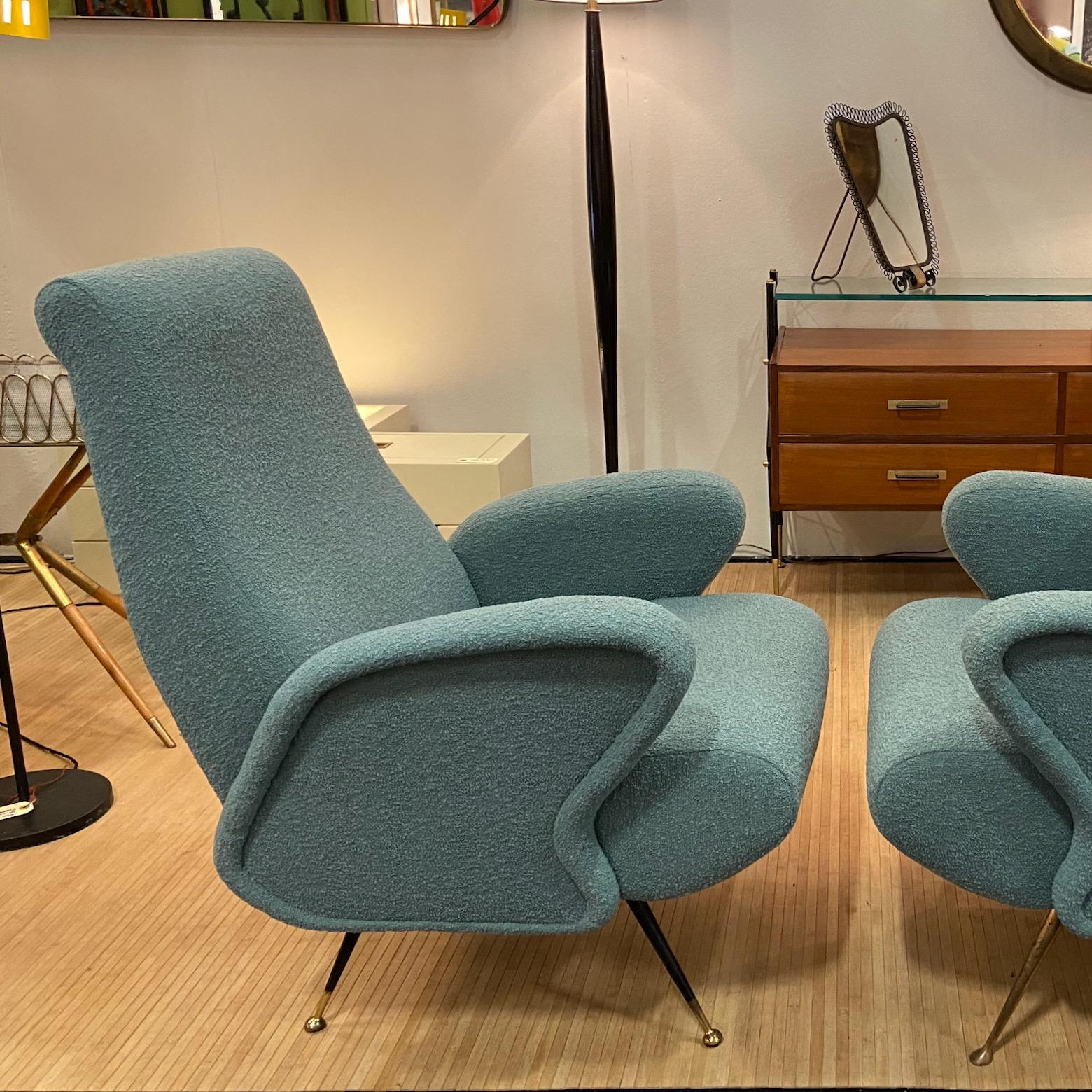 Mid-Century Modern 1950's Italian Armchair and matching stool For Sale