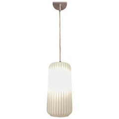 1950s Italian Arredoluce Style Opaline Ribbed Glass Pendant Hanging Light