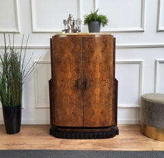 1950s Italian Art Deco Burl Wood and Marble Top Cabinet Bar Credenza Sideboard