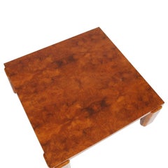 Tavolino da caffè Art Deco italiano degli anni '50, radica di noce, filettature in ottone, lucidato a cera