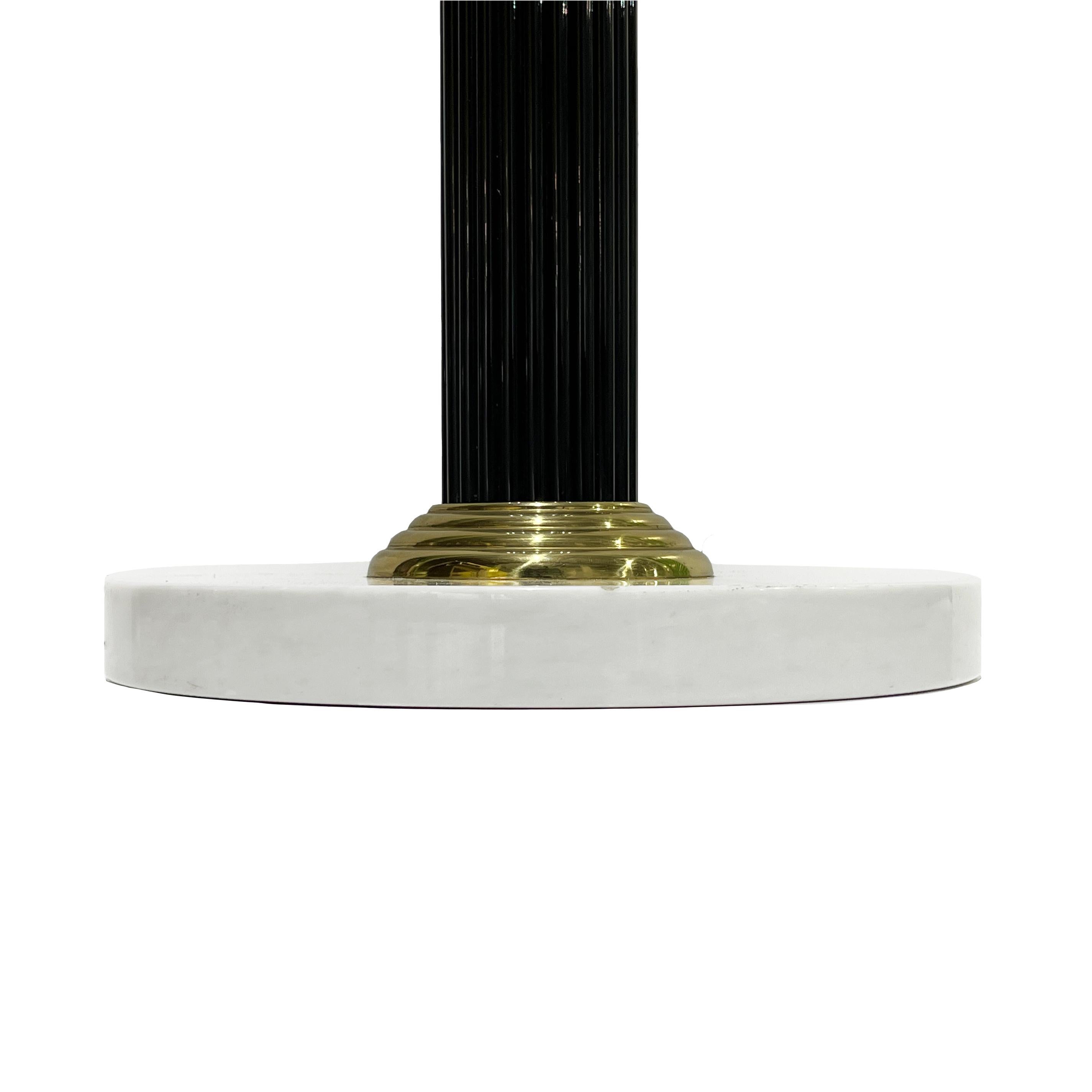 Hand-Crafted 1950s Italian Art Deco Design White Murano Glass Black Lacquered Wood Floor Lamp For Sale