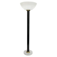 1950er Jahre Italienisch Art Deco Design Weiß Murano Glas Schwarz Lackiert Wood Stehlampe