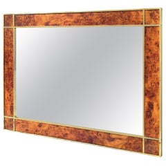 Used 1950s Italian Art Deco Mid-Century Modern Regency Burl and Brass Mirror