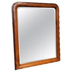 1950s Italian Art Deco Mid-Century Modern Walnut Burl Carved Wall Mirror