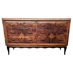 1950s Italian Art Deco Mid-Century Modern Wood Glass Brass Credenza Sideboard