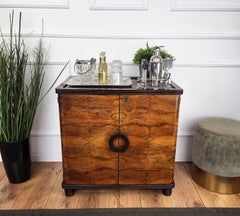 1950s Italian Art Deco Mid-Century Wood Burl Mirror Dry Bar Cabinet