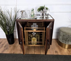 1950s Italian Art Deco Mid-Century Wood Burl Mirror Dry Bar Cabinet