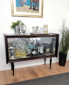 1950s Italian Art Deco Midcentury Regency Wood and Mirror Mosaic Dry Bar Cabinet